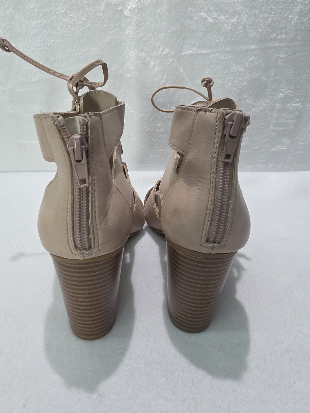 Rampage Beige Lace-Up Strappy Block Heel Sandals - Picture 4 of 7